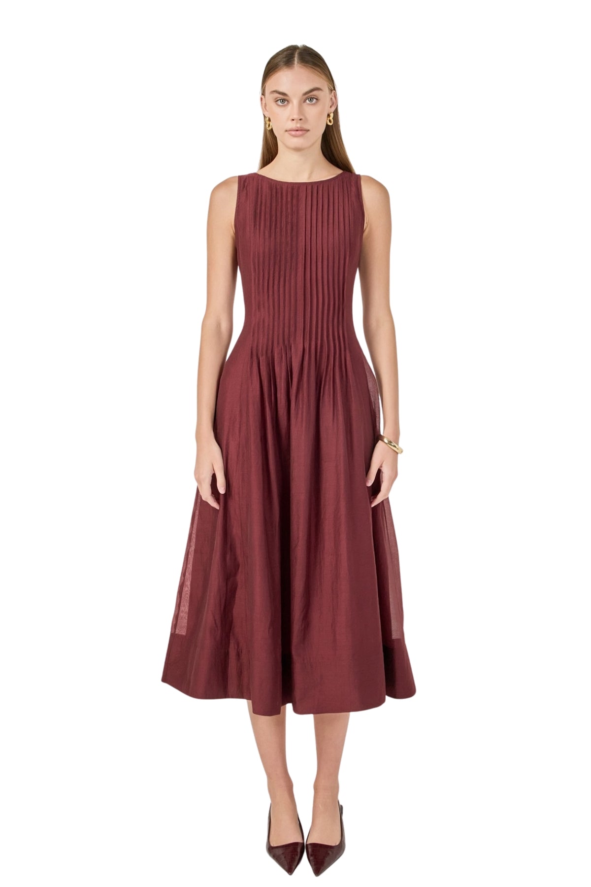 PINTUCK SLEVELESS MIDI DRESS