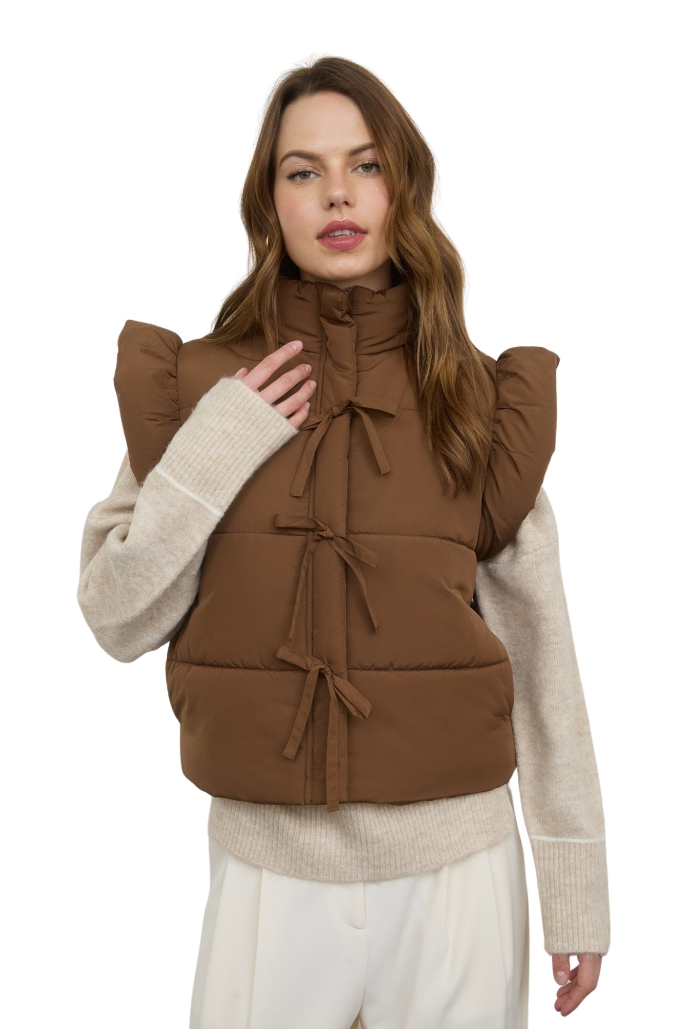 BOW DETAIL PUFFER VEST
