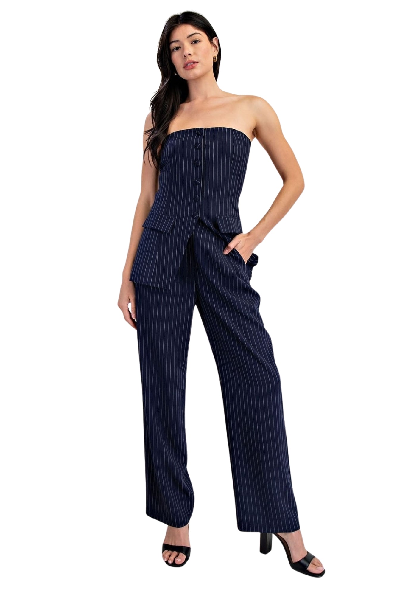 PINSTRIPE WOVEN TOP & PANTS SET