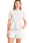 JAQUARD SWEATER TOP - WHITE/PINK