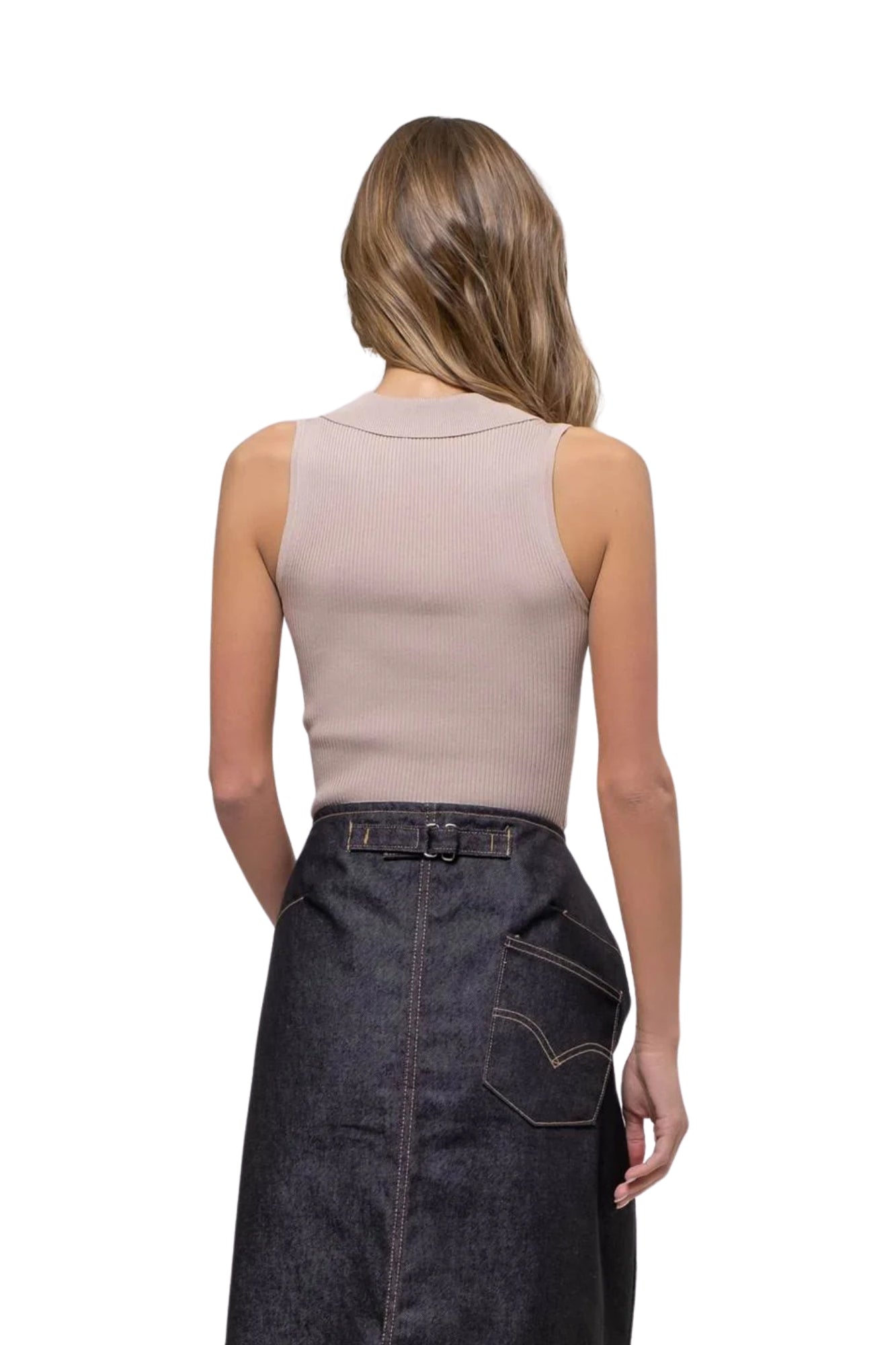 COLLARED SLEEVELESS SWEATER KNIT CROP TOP - LIGHT TAUPE