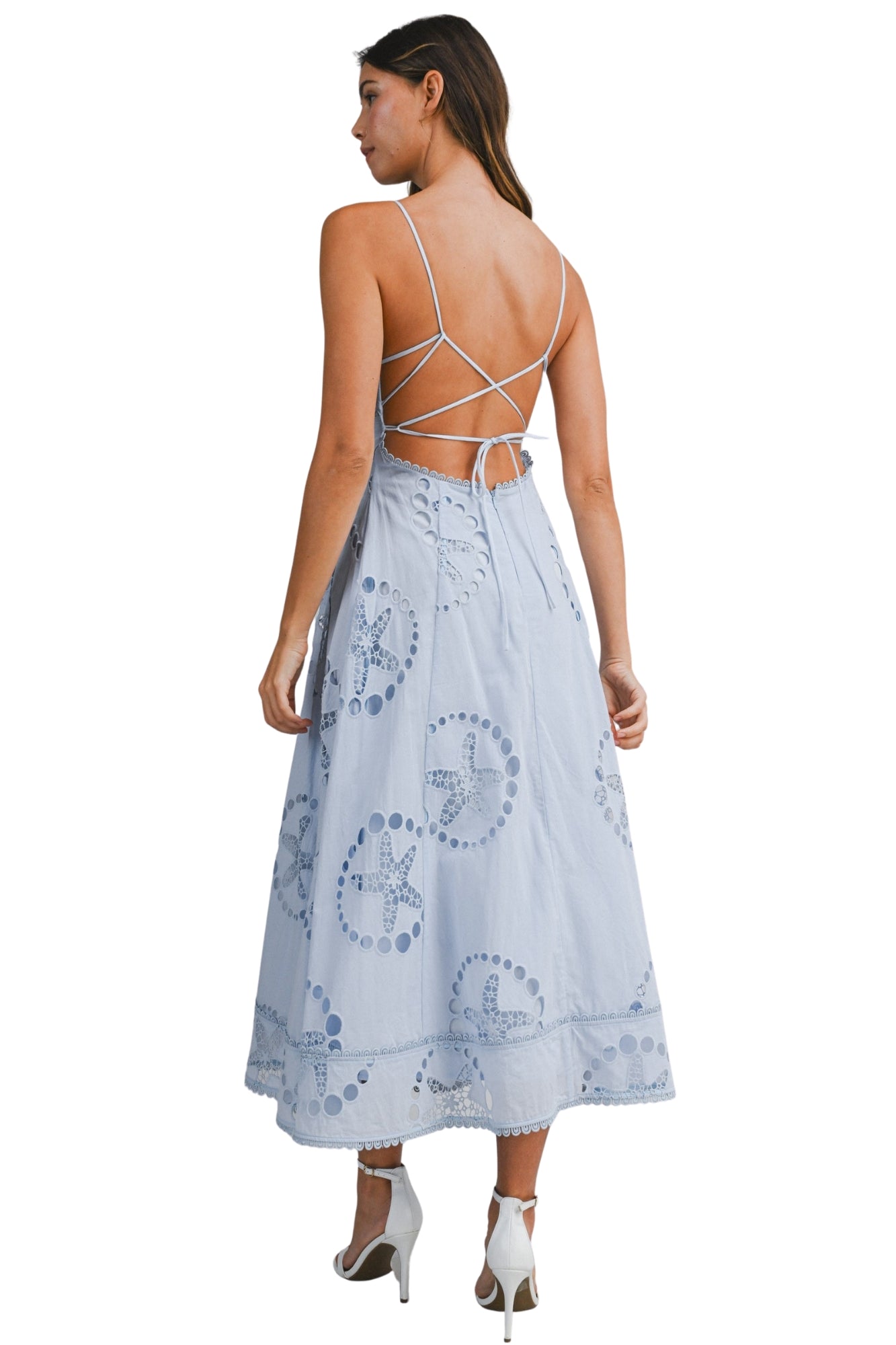 NAUTICAL EYELET OPEN BACK MIDI DRESS