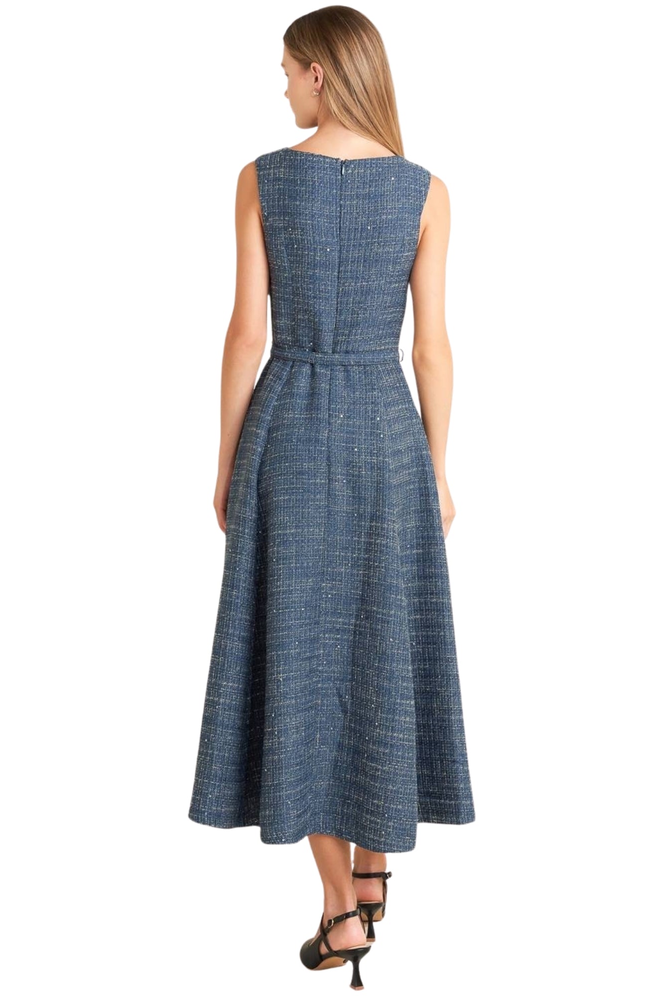 WOVEN TWEED MIDI DRESS