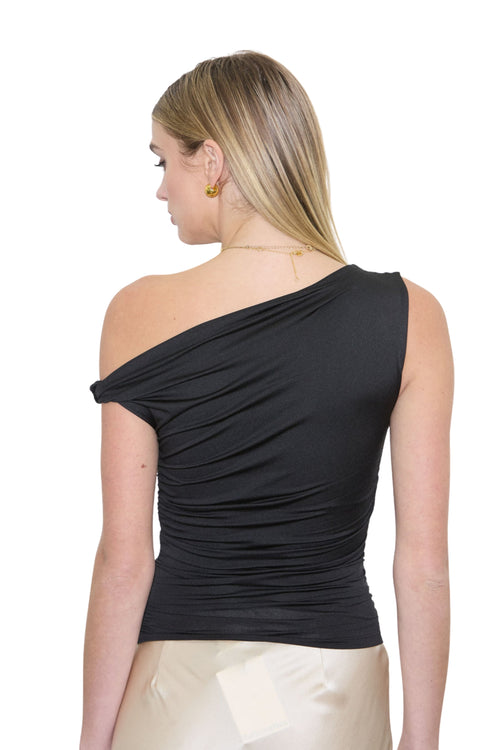 ASYMMETRICAL OFF THE SHOULDER KNIT TOP - BLACK