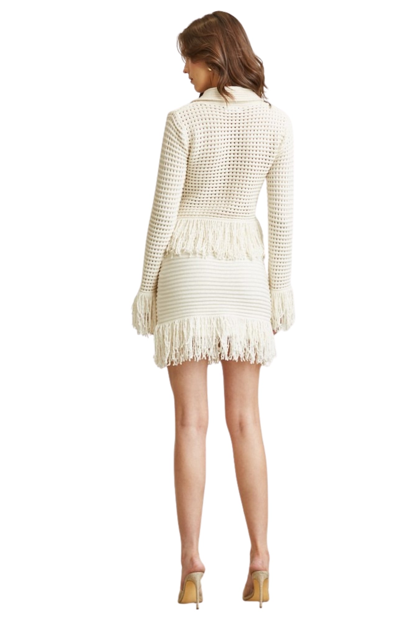 SHAGGY FRINGE TOP & MINI SKIRT SET