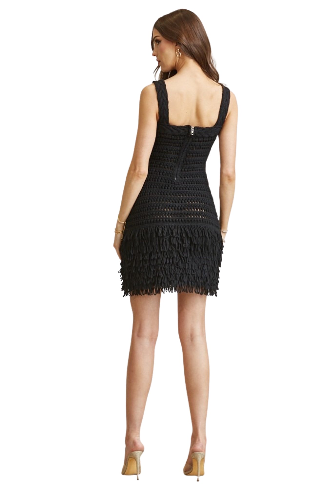 SHAGGY FRINGE CROCHET MINI DRESS