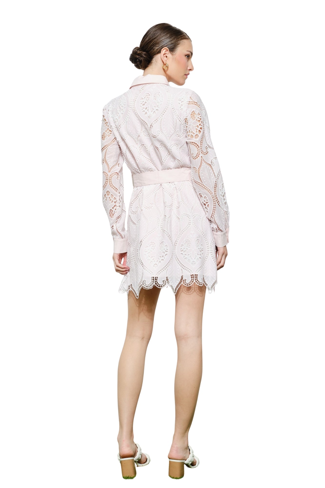 LACE EMBROIDERED MINI DRESS - PALE PINK