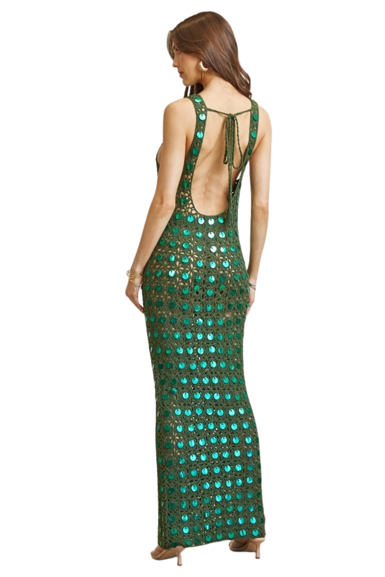 ROUND SEQUIN KNITTED MAXI DRESS