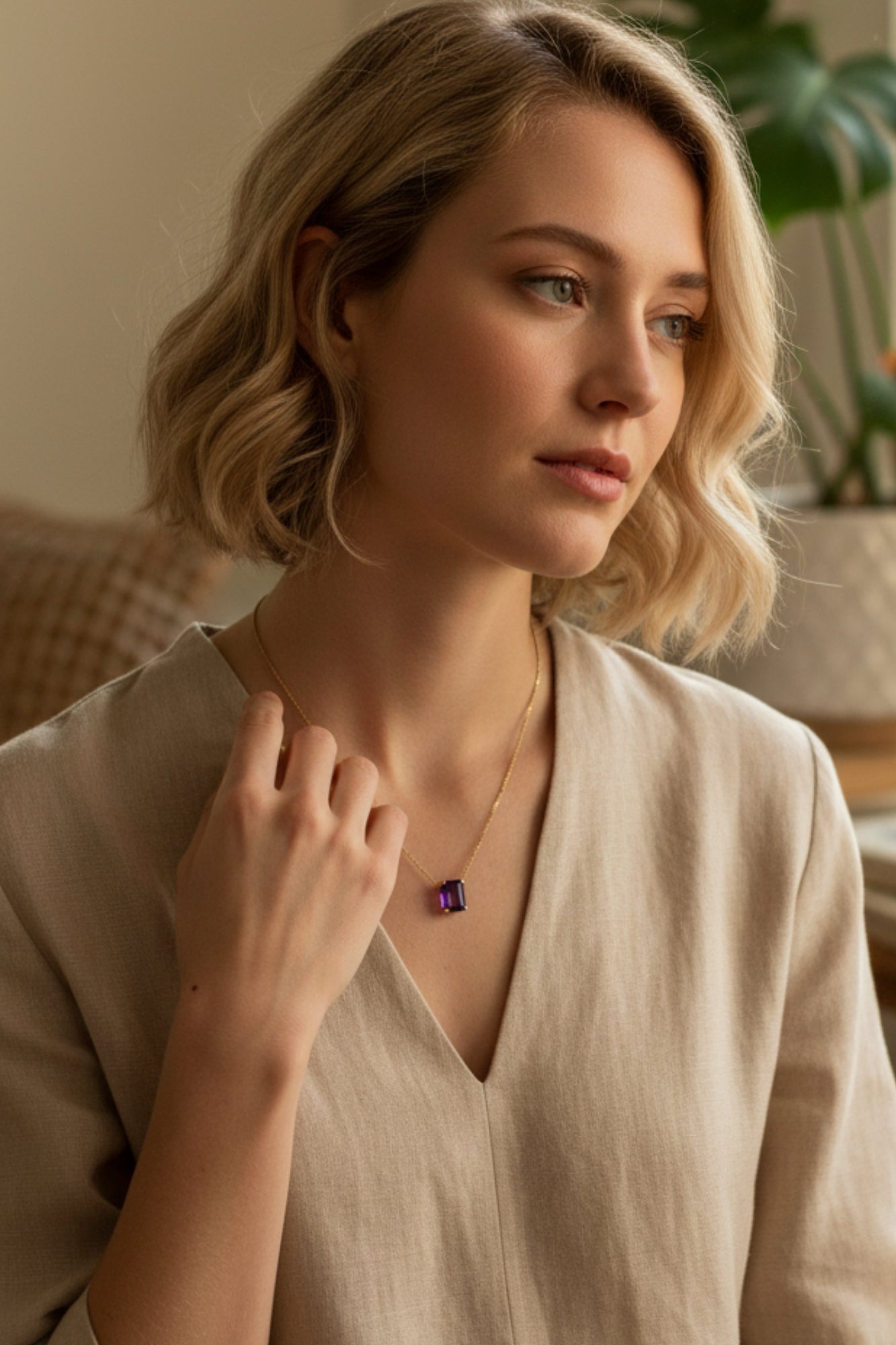 BIG STONE NECKLACE - AMETHYST