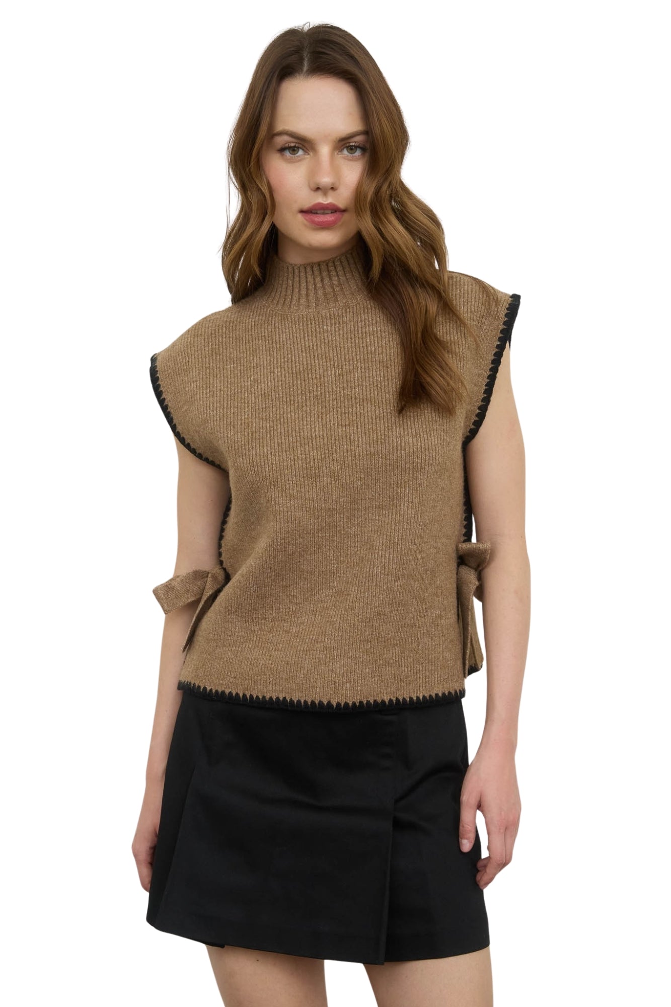 MOCK NECK SIDE TIE SWEATER TOP