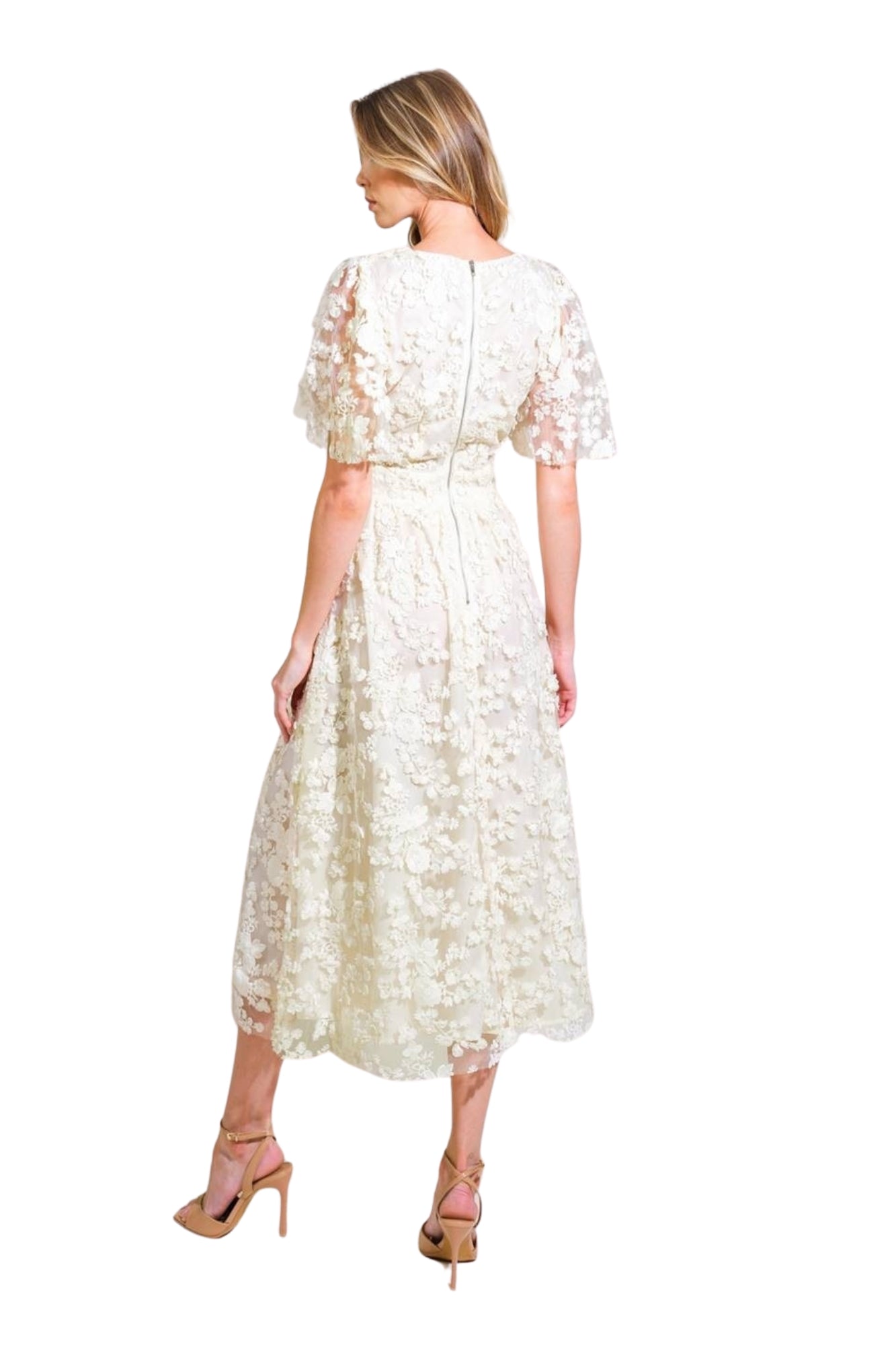 DREAMY BLOSSOM WOVEN LACE MIDI DRESS