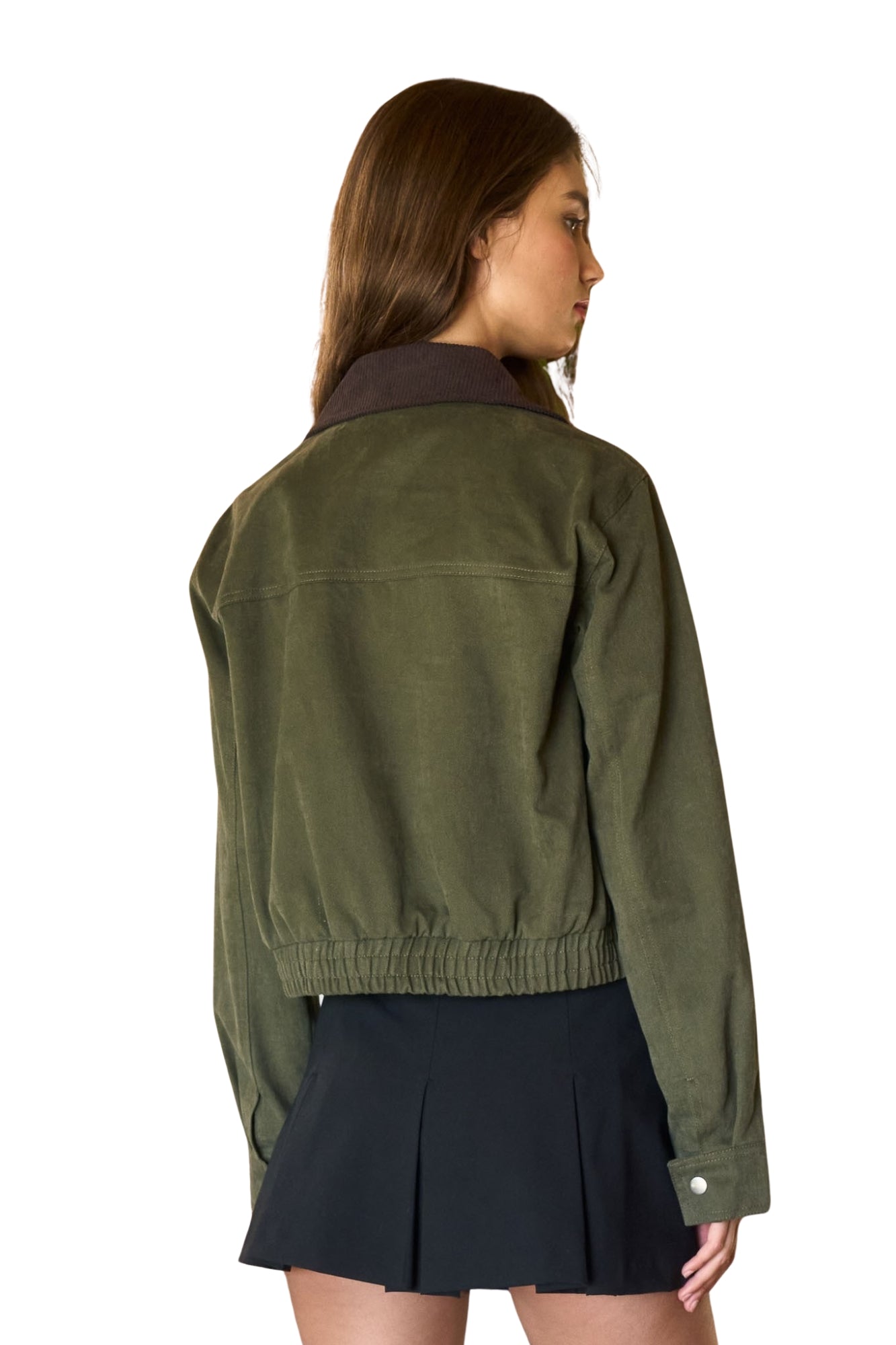 CONTRAST CORDUROY COLLAR ZIP UP JACKET