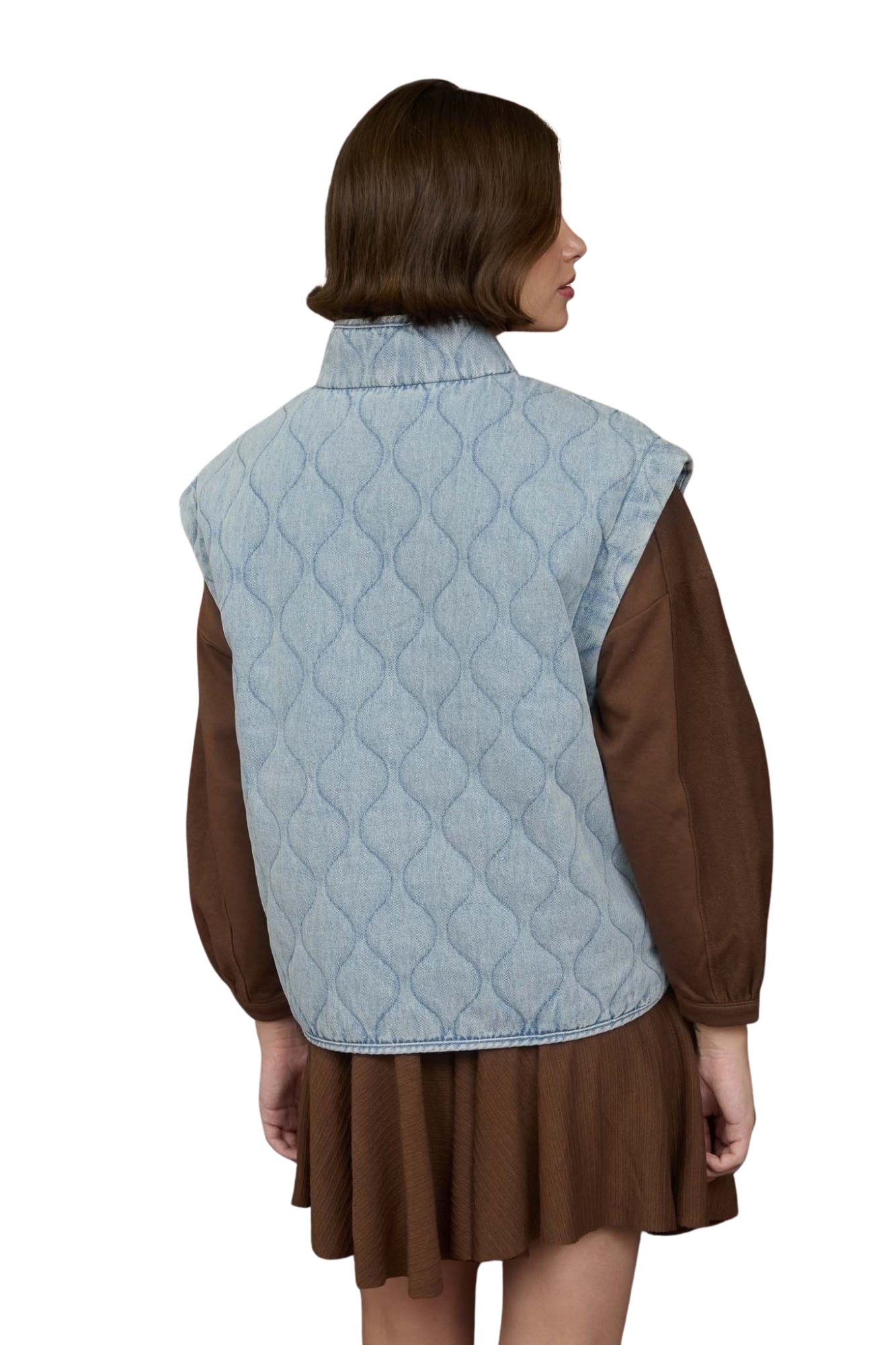 WASHED DENIM QUILTED VEST