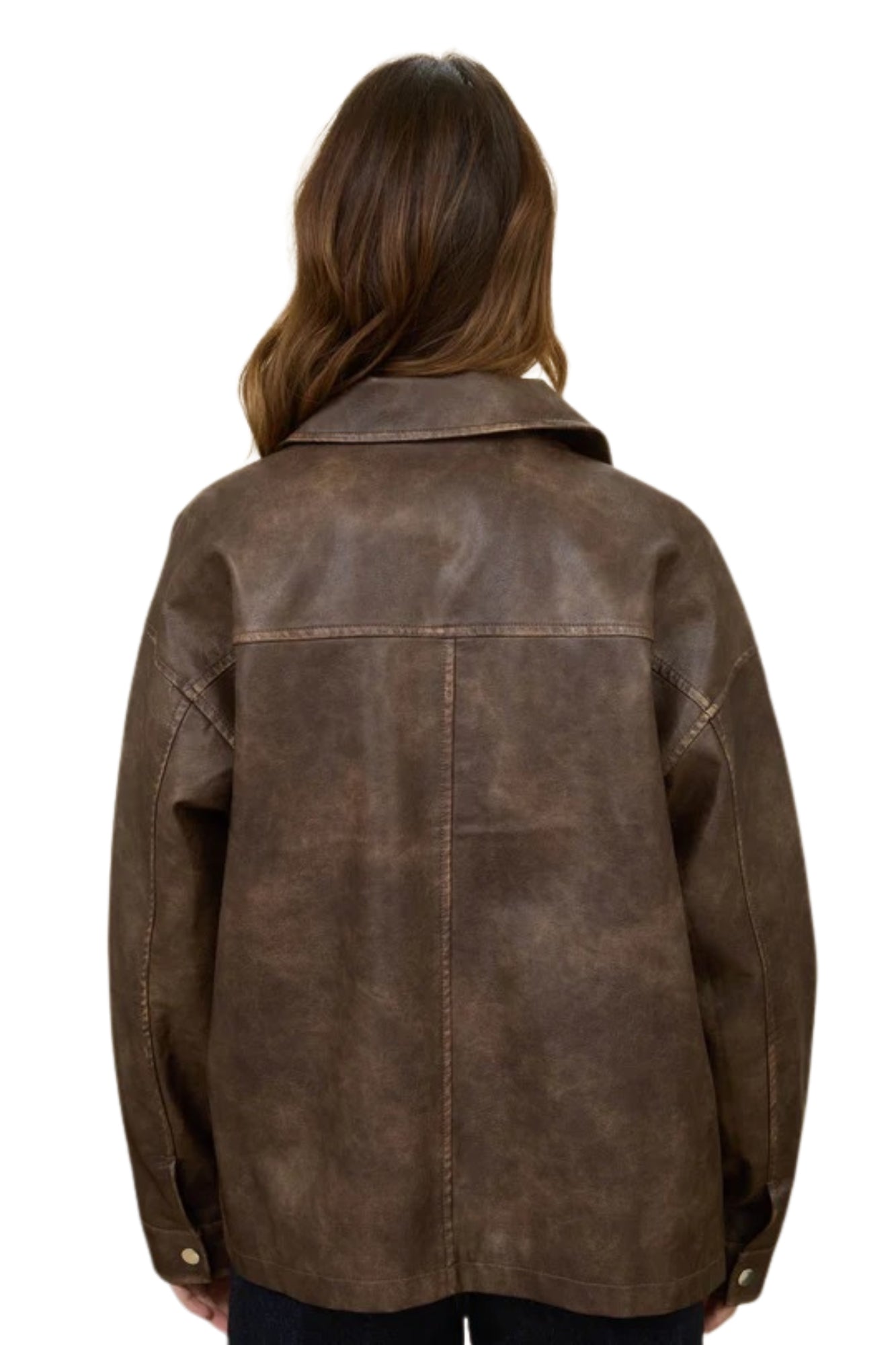 WASHED FAUX LEATHER OVERSIZE JACKET