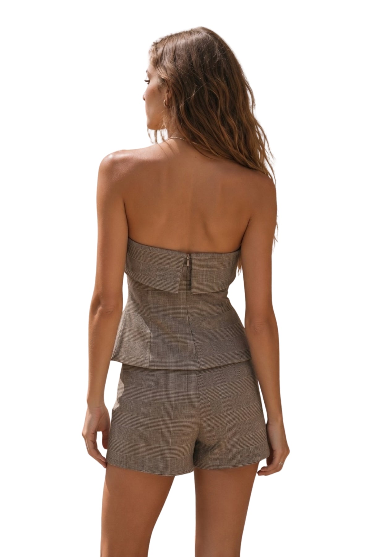 GLEN CHECK PEPLUM TOP & SKORT SET