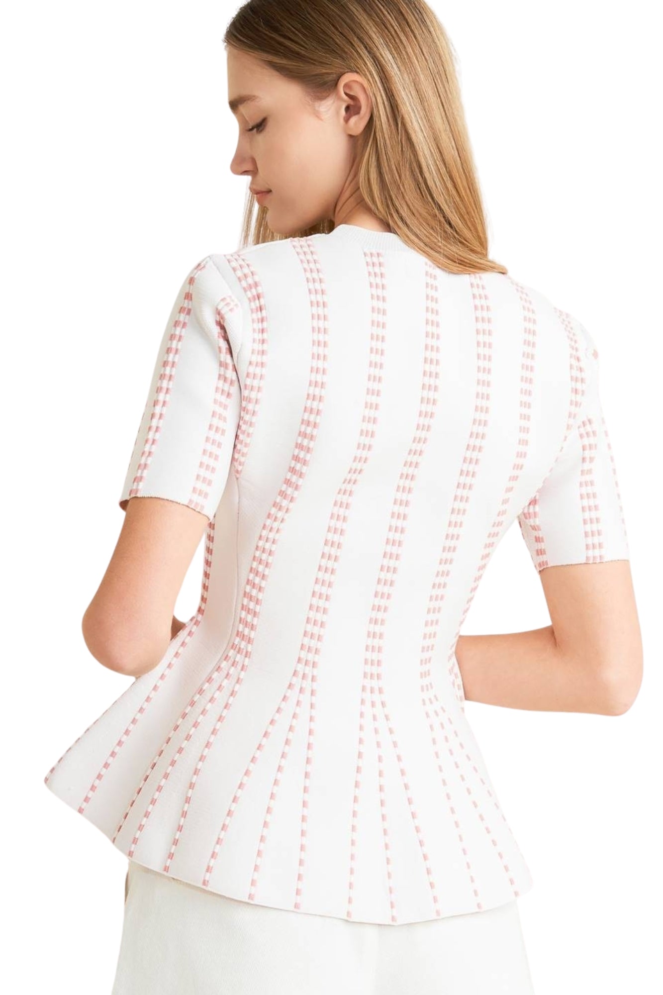 JAQUARD SWEATER TOP - WHITE/PINK