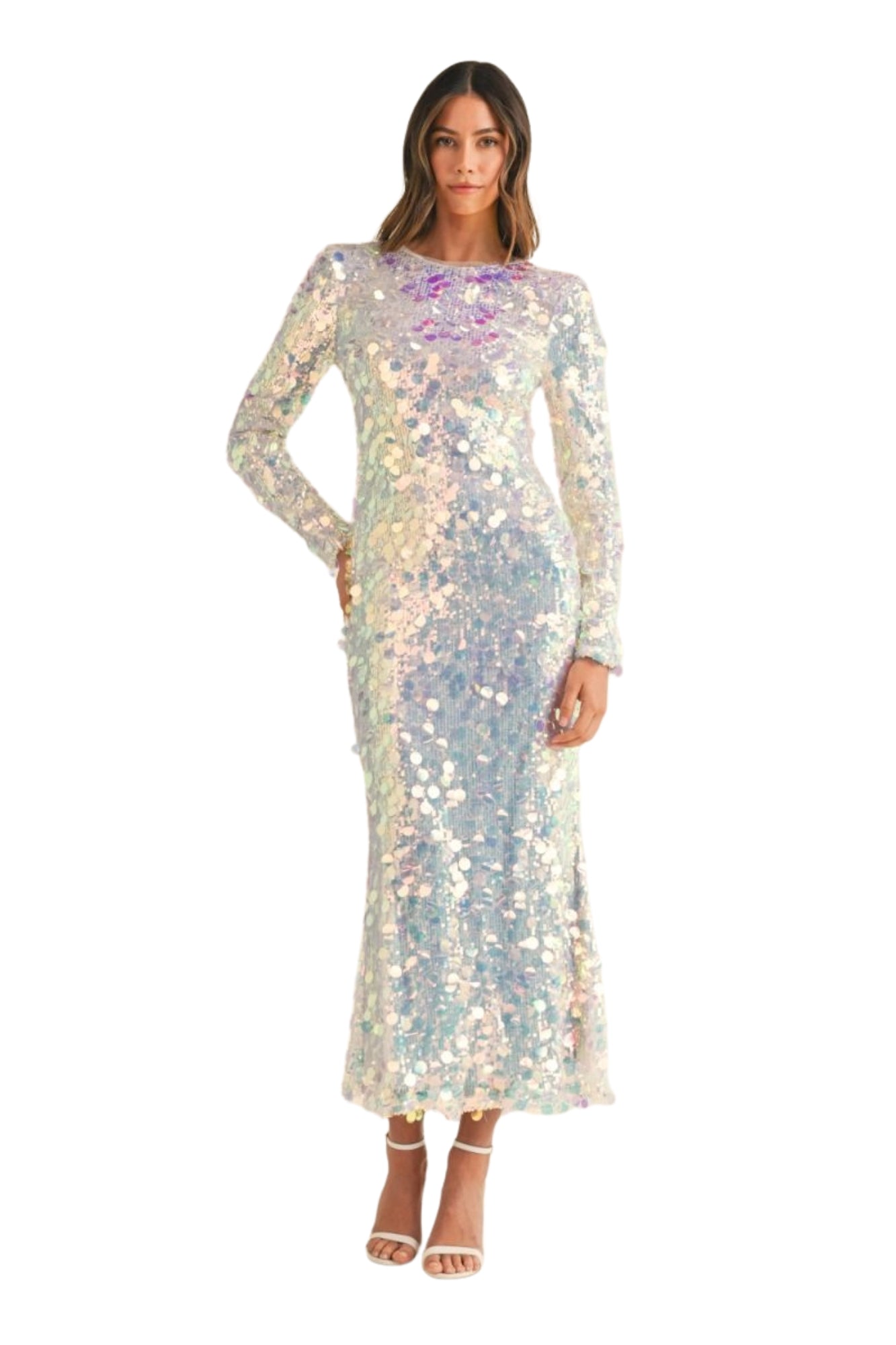 LONG SLEEVE BODYCON SEQUIN MIDI DRESS