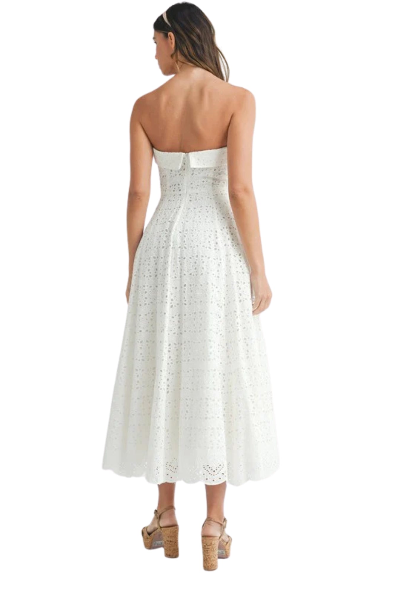 EYELET TUBE FIT AND FLARE MIDI DRESS