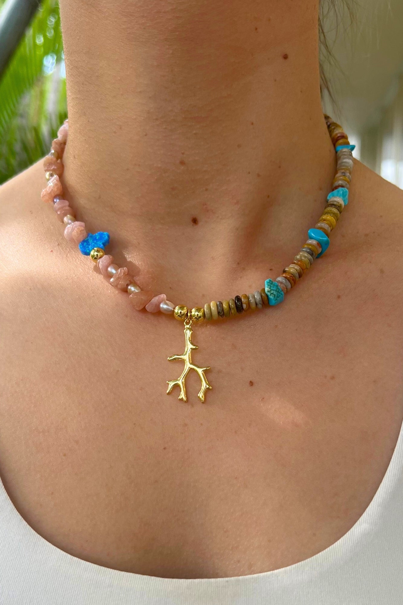 TURQUOISE & CORAL BRANCH NECKLACE