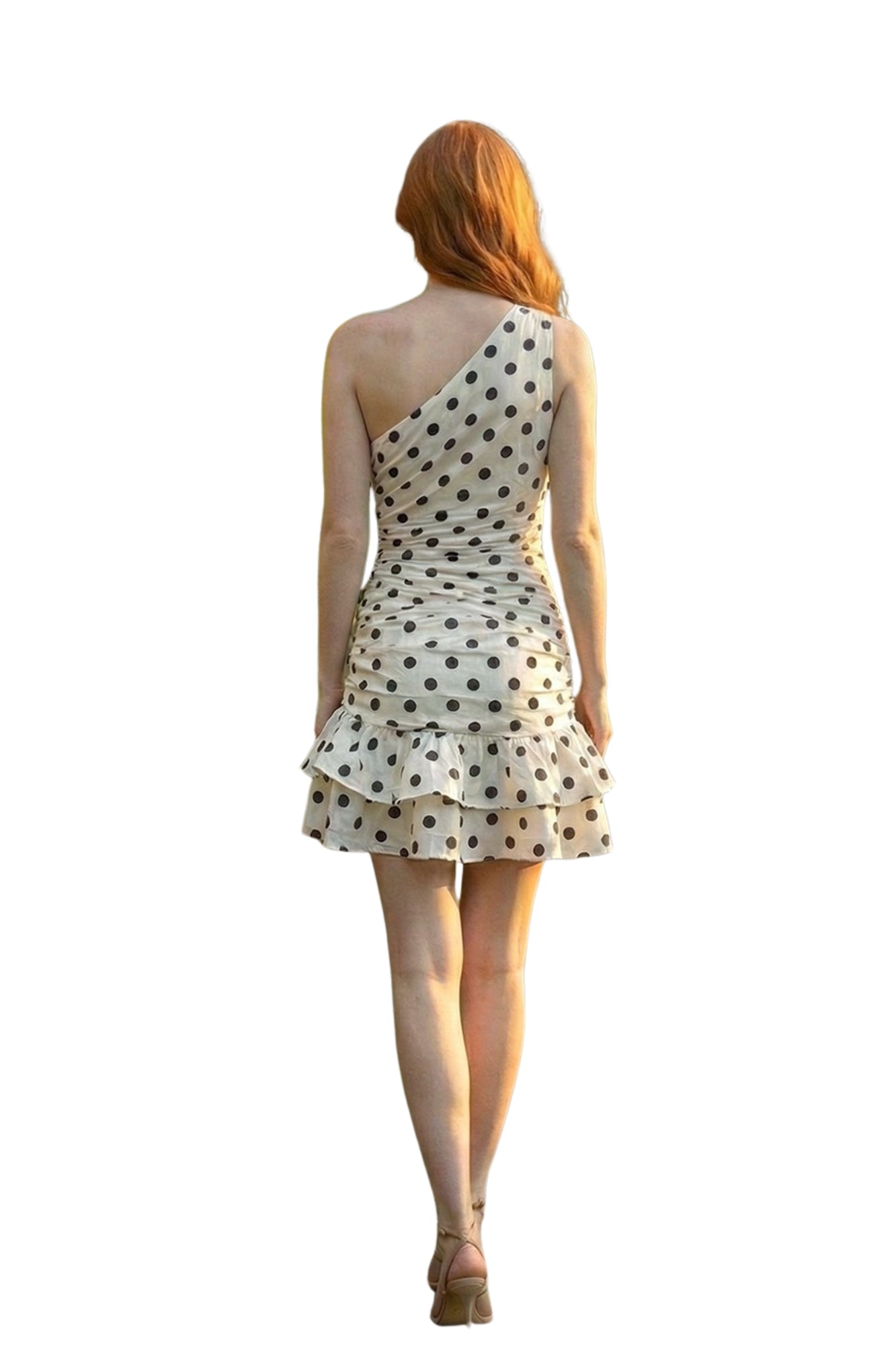 POLKA DOT ONE SHOULDER MINI DRESS