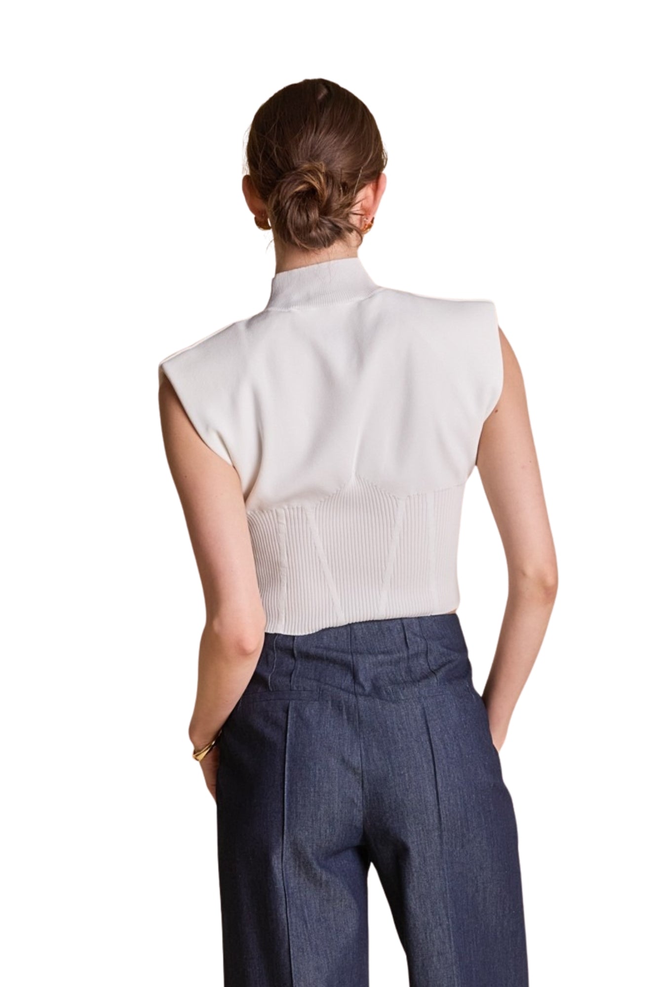 MOCK NECK PADDED KNIT TOP