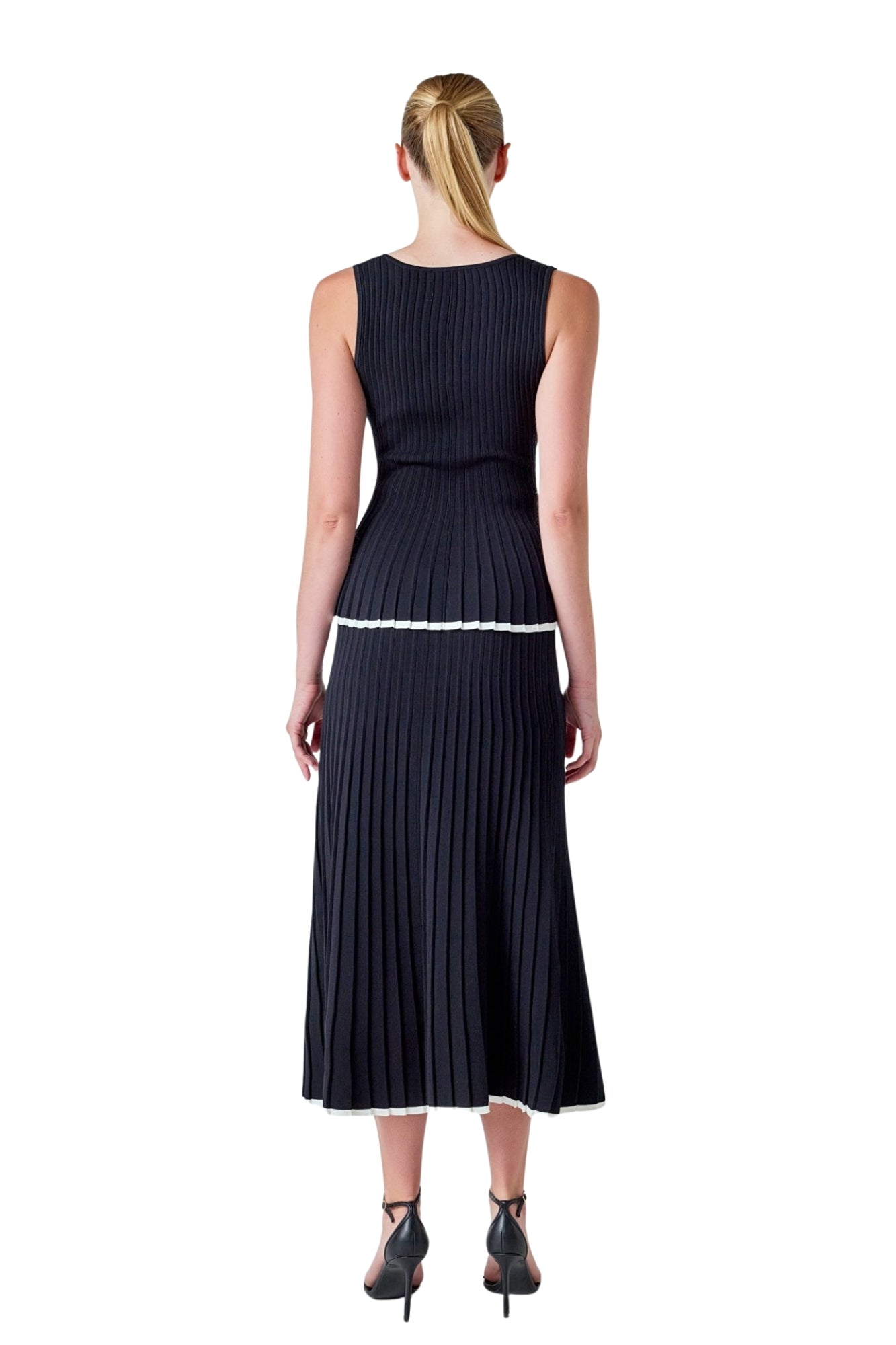 KNIT PLEATED SLEEVELES TOP & MIDI SKIRT SET