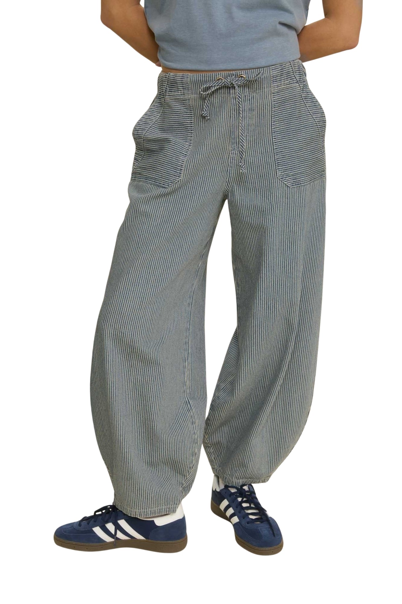 STRIPE DENIM PARACHUTE PANTS