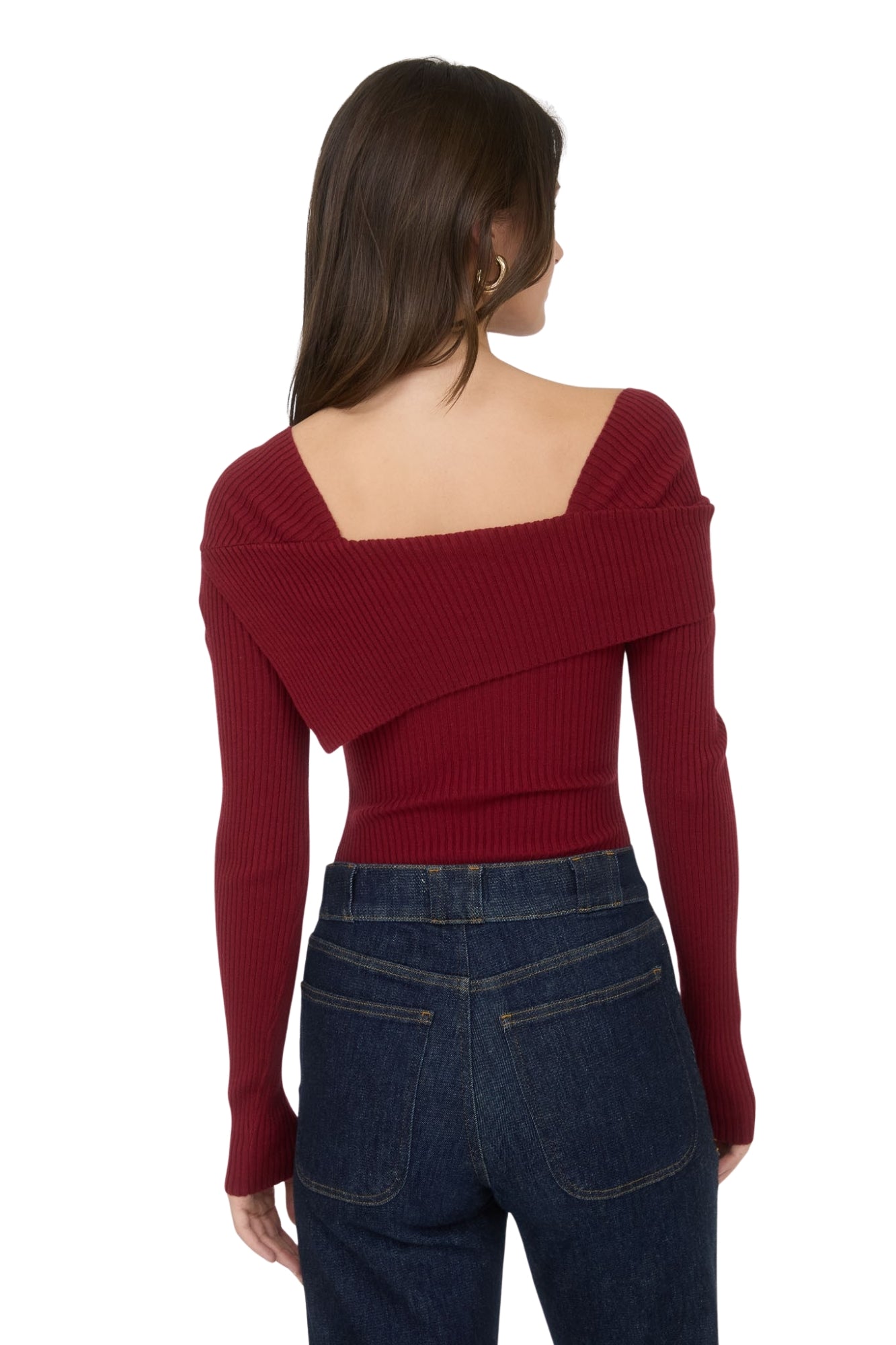 ASYMMETRICAL FOLD OVER SWEATER - RED