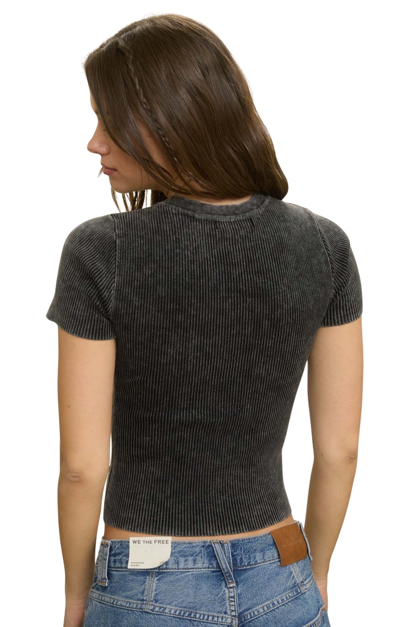 WASHED RIBBED CROPPED TEE - CHARCOAL
