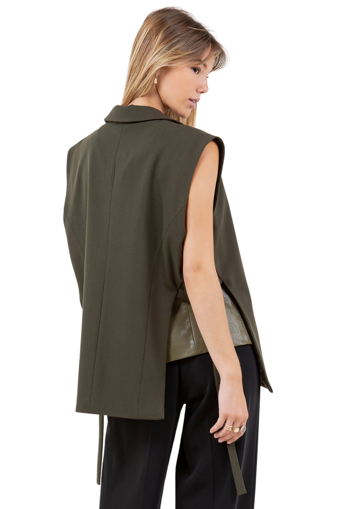 PU CONTRASTED DOUBLE LAYER LINE VEST