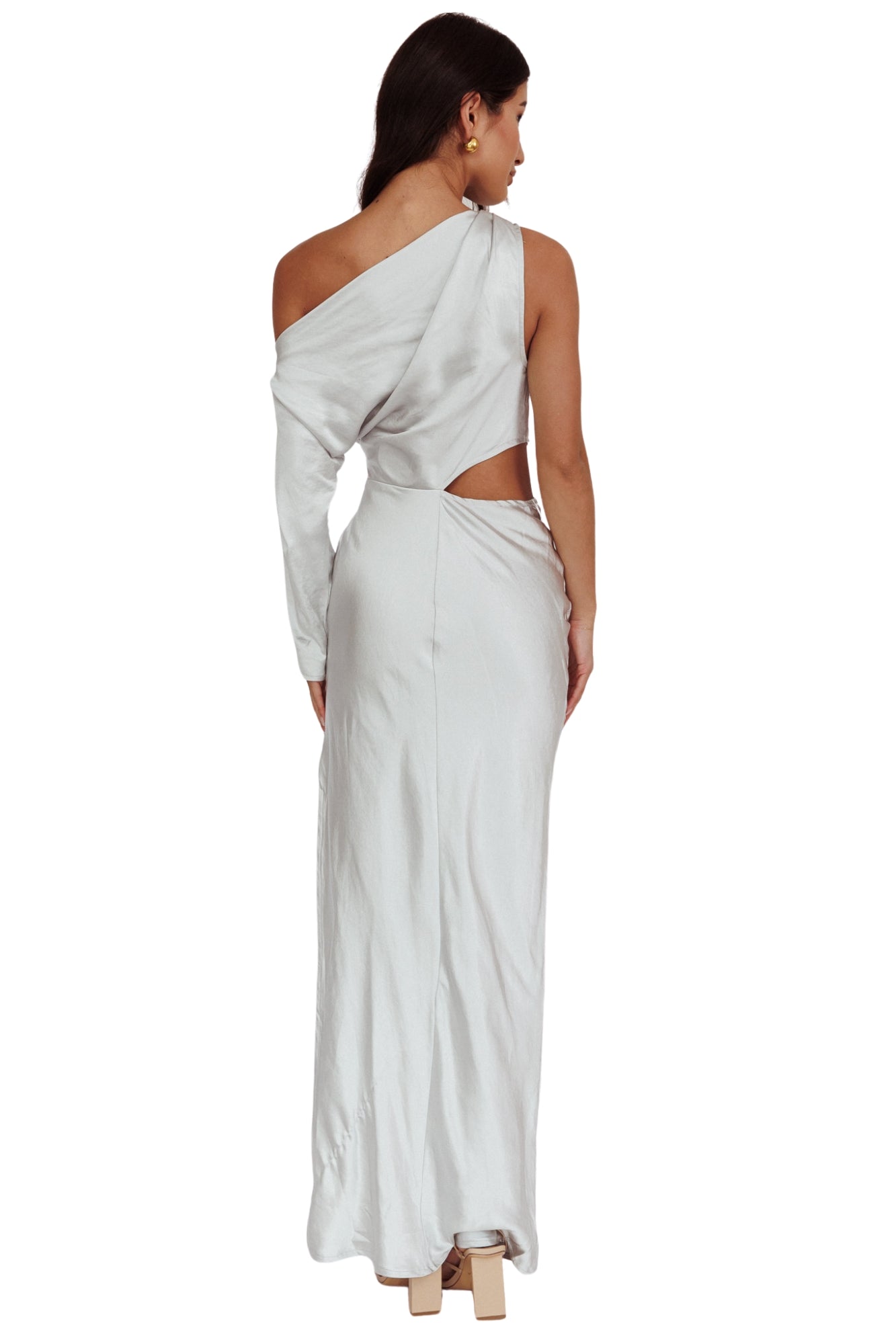 ONE SHOULDER FRONT DRAPE MAXI DRESS