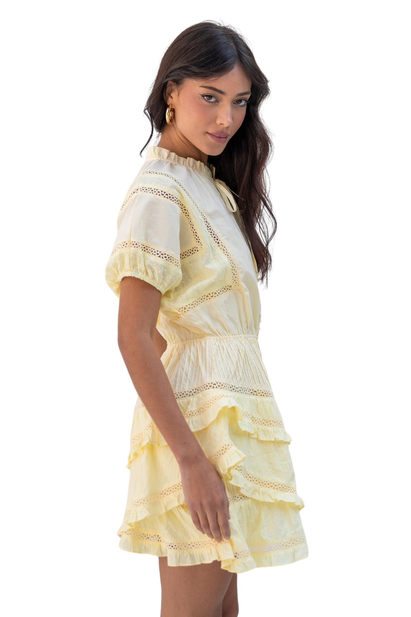 SWISS DOTTED LACE TRIM COTTON MINI DRESS