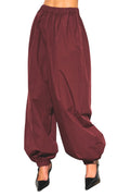 WOVEN DRAPED BALLOON HAREM PANTS - BURGUNDY