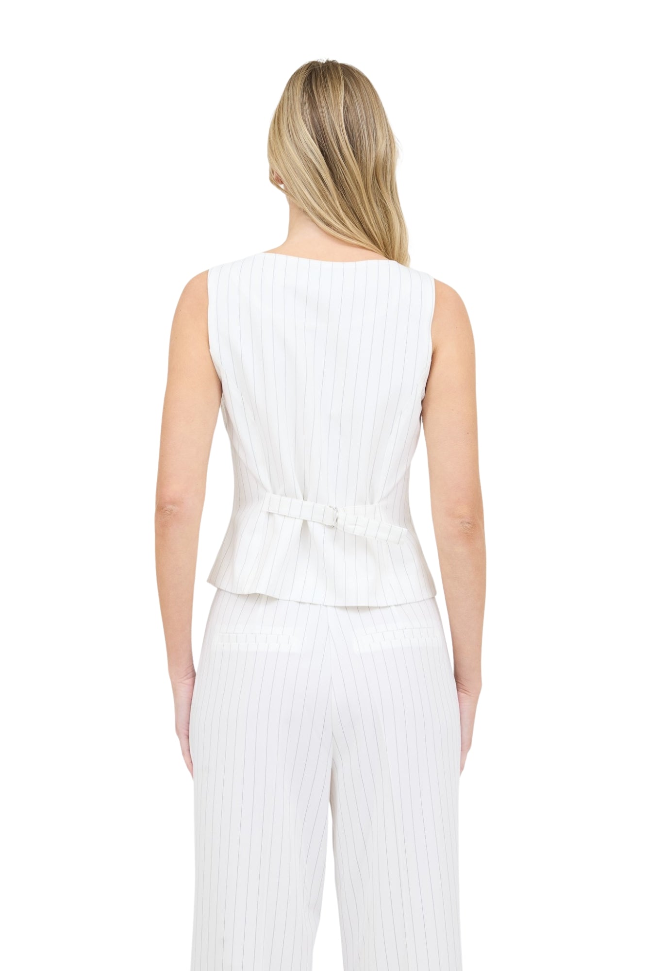 PINSTRIPE SQUARE NECK TOP & PLEATED WIDE LEG PANTS SET