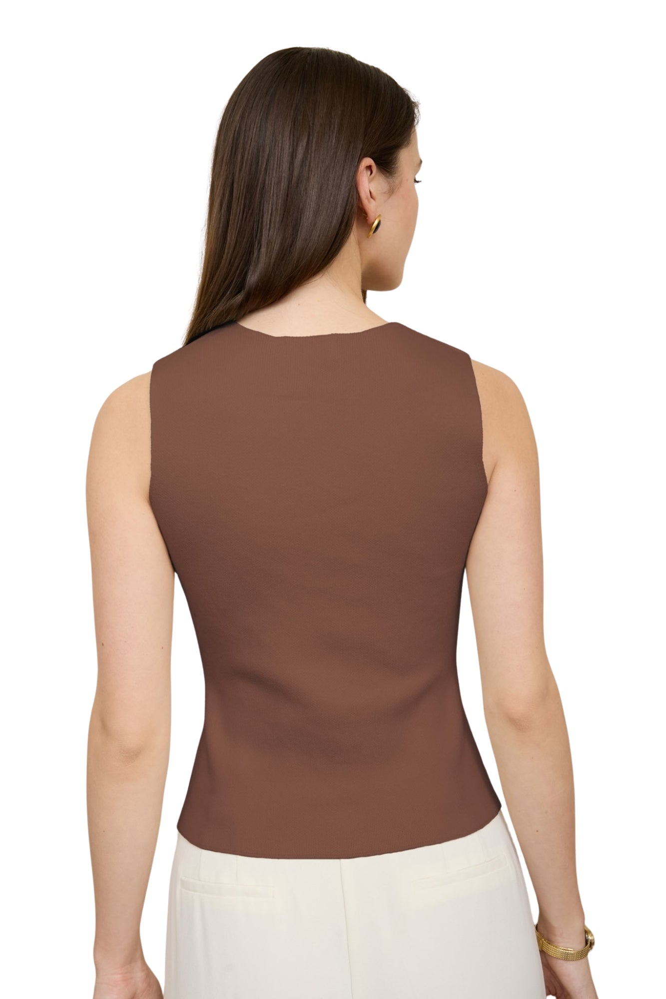 SEAMLESS GOLD BUTTON DOWN KNIT CARDIGAN VEST - BROWN