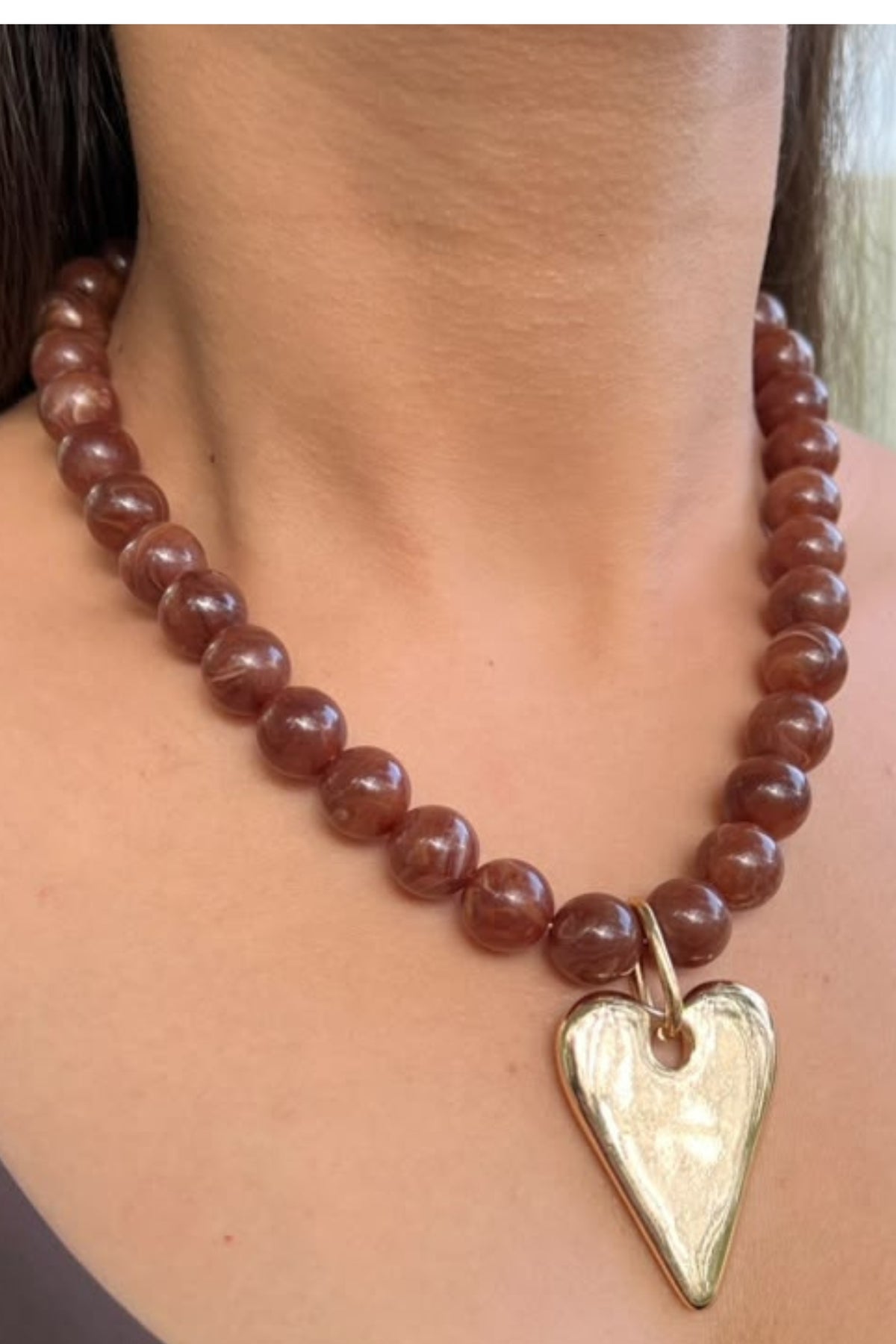 BROWN MARBLE STONE NECKLACE