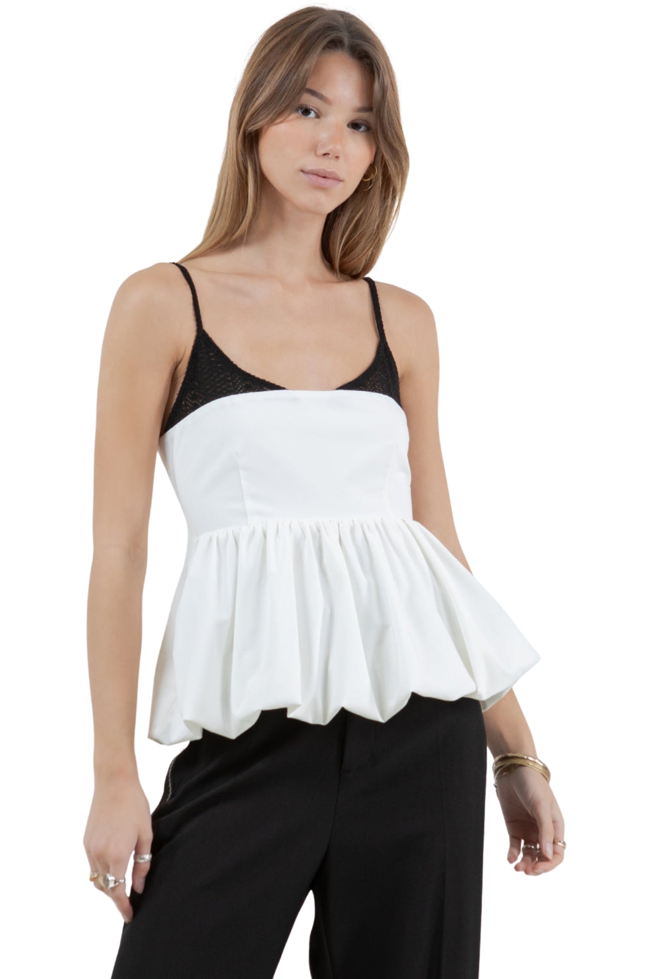 CROCHET WOVEN MIX PEPLUM TANK TOP