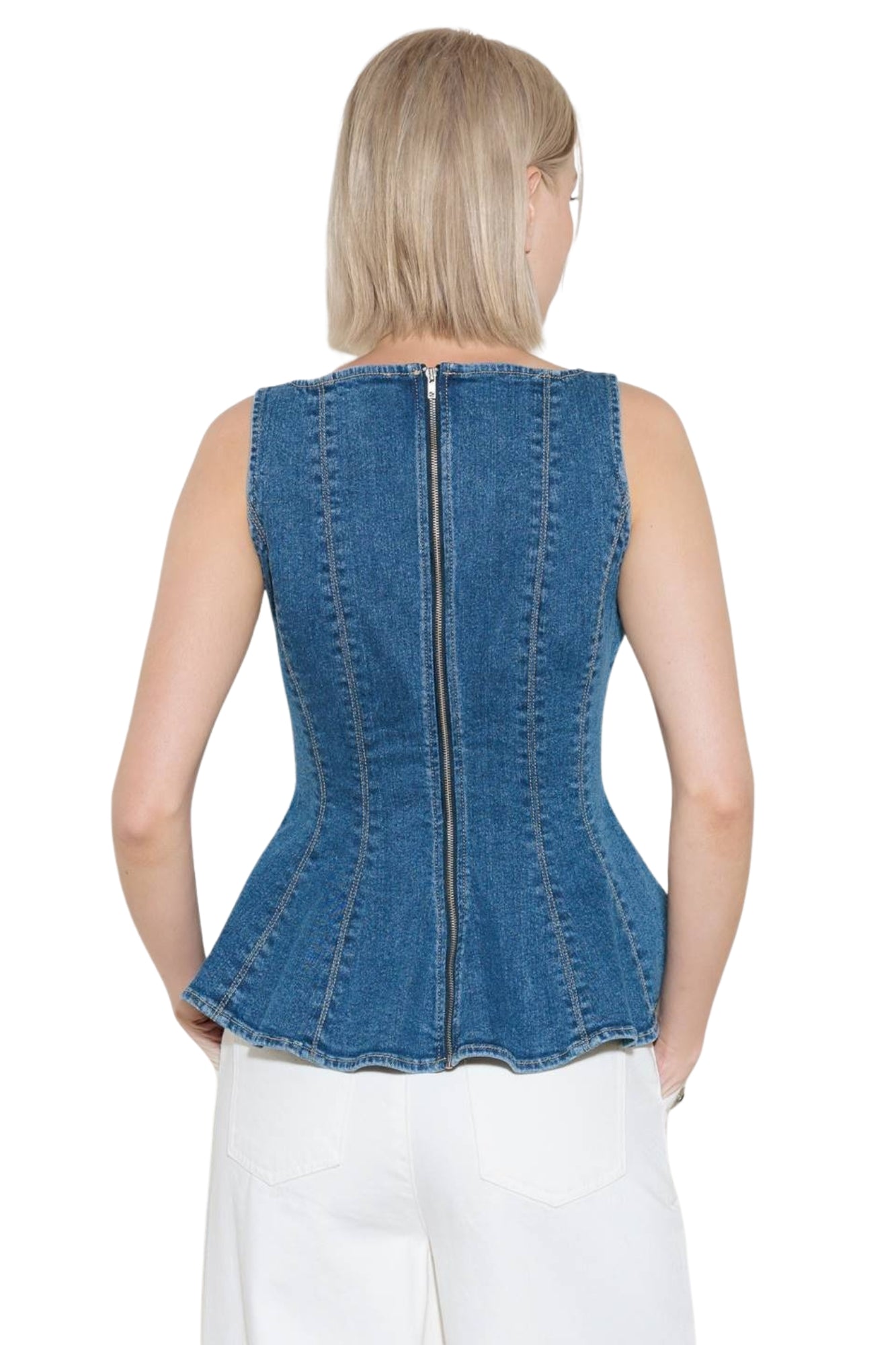 WASHED DENIM PEPLUM TOP