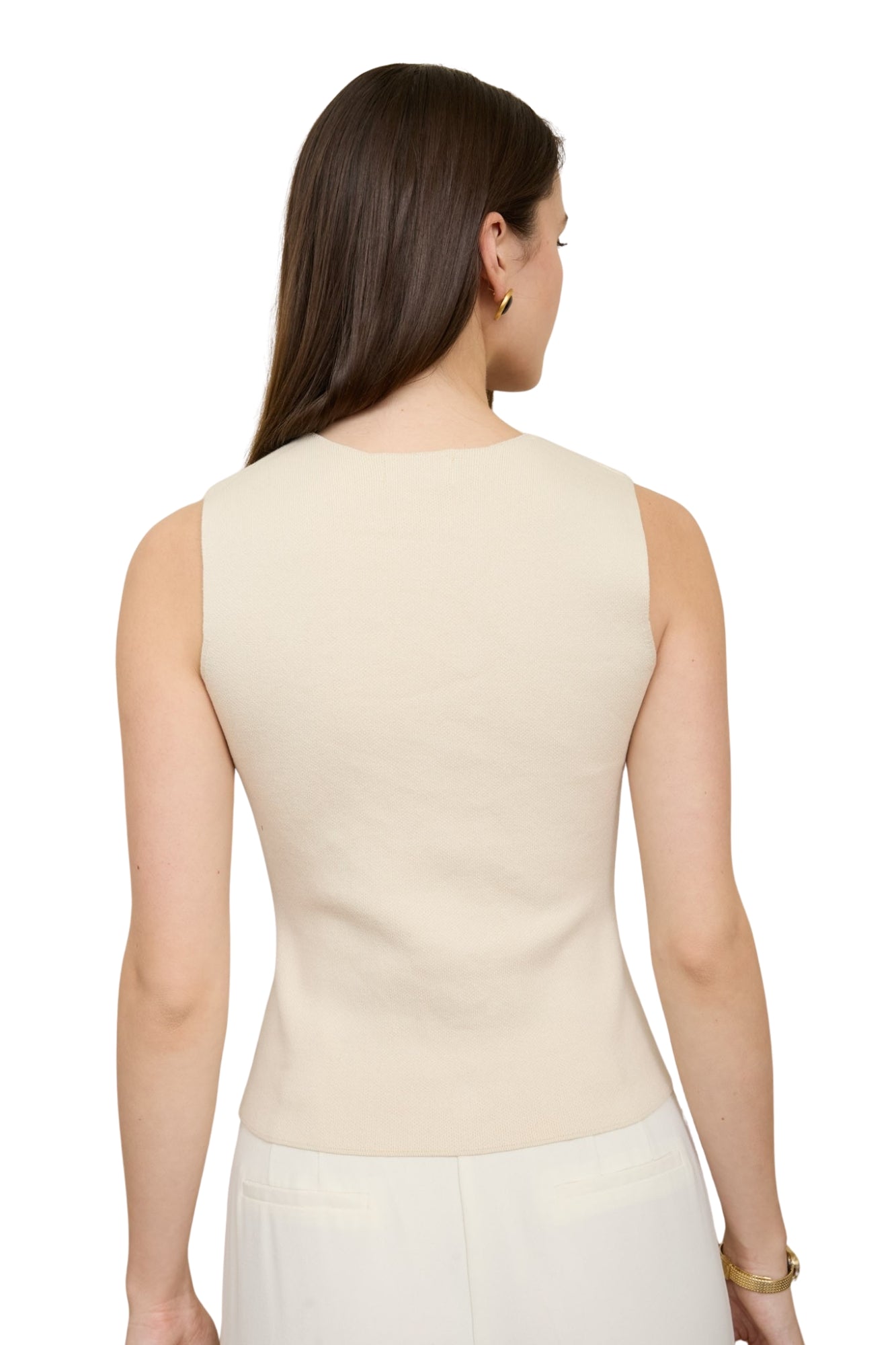 SEAMLESS GOLD BUTTON DOWN KNIT CARDIGAN VEST - CREAM