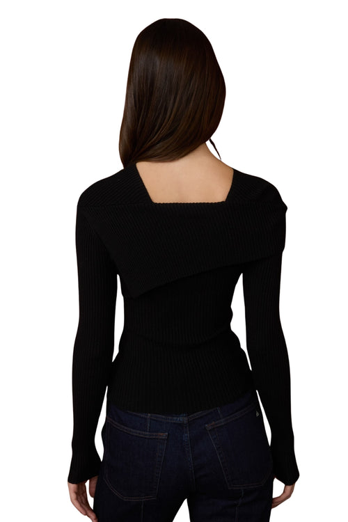 ASYMMETRICAL FOLD OVER SWEATER - BLACK