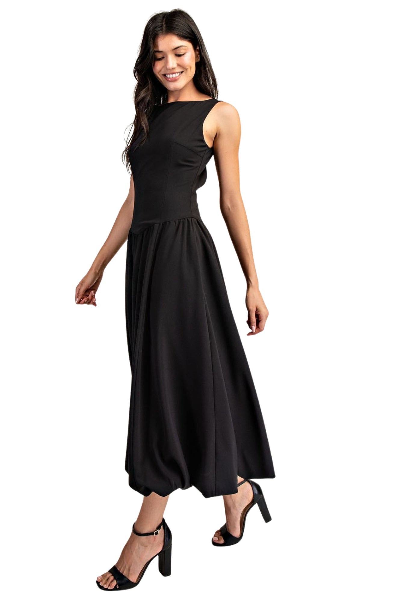 OPEN BACK BUBBLE MIDI DRESS