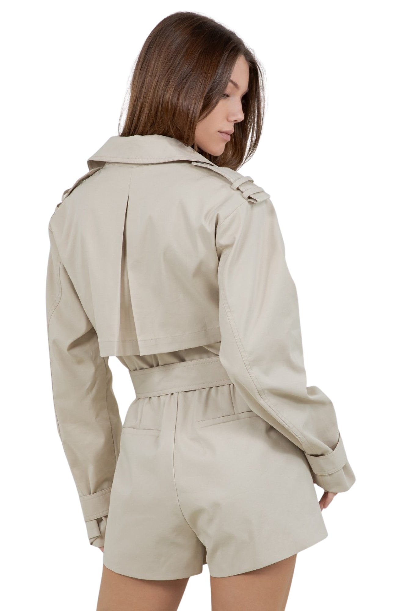 TRENCH STYLE STRUCTURED WOVEN ROMPER WITH BELT