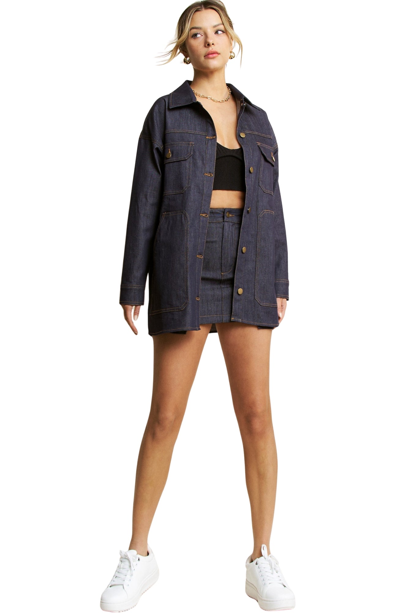 DENIM SHIRT & SKIRT SET