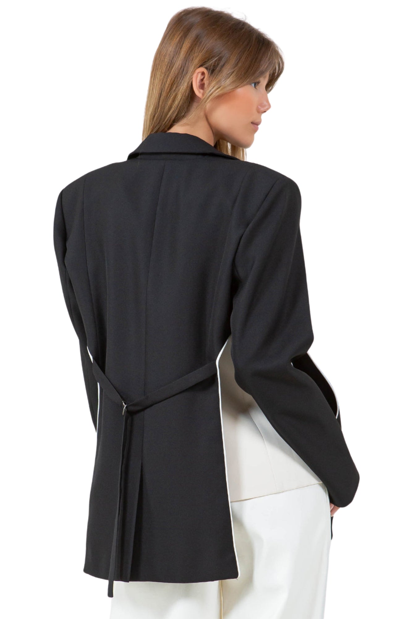 COMBINED CONTRASTED VEST & BLAZER - BLACK / IVORY