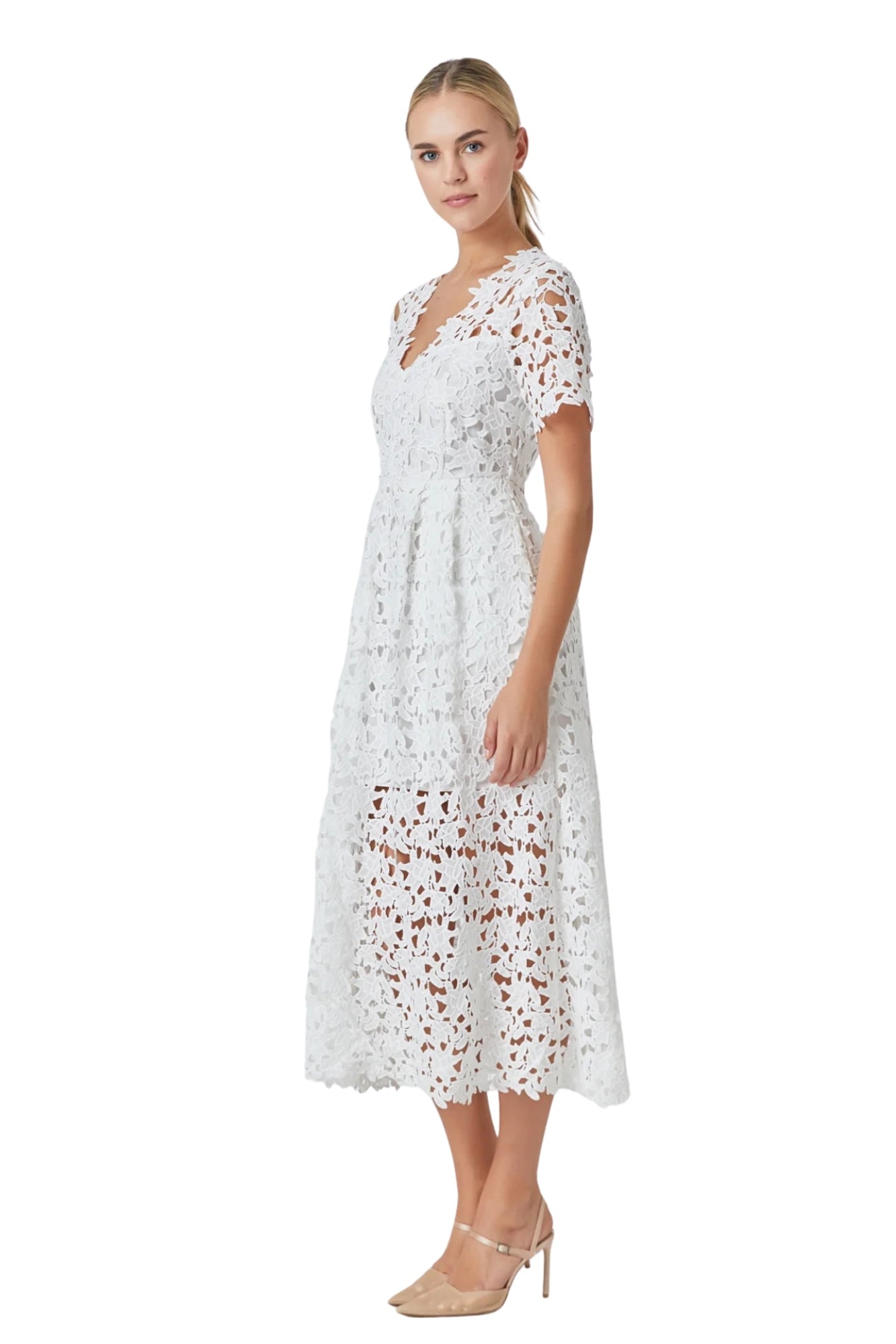 ALL OVER LACE SHORT SLEEVES MIDI DRESS