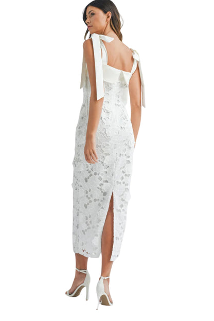 SHOULDER STRAP LACE FLORAL MIDI DRESS