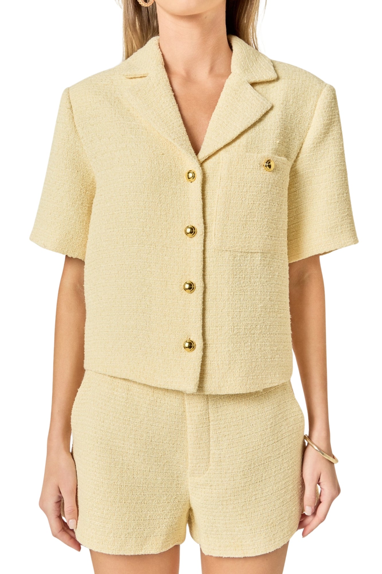 BUTTER YELLOW TWEED SHORT SET