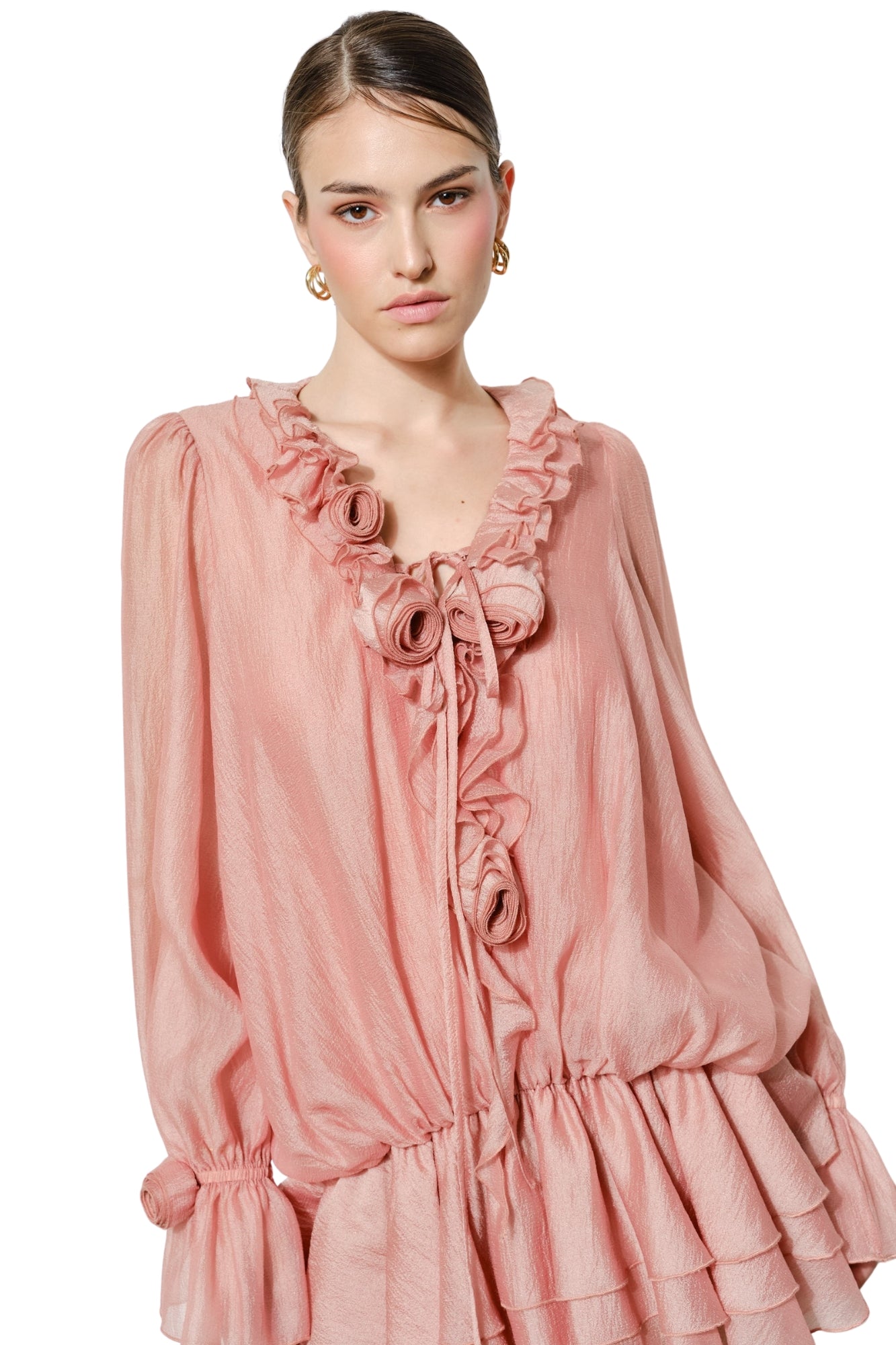 ROMANTIC 3D FLORAL ROSETTE RUFFLE MINI DRESS
