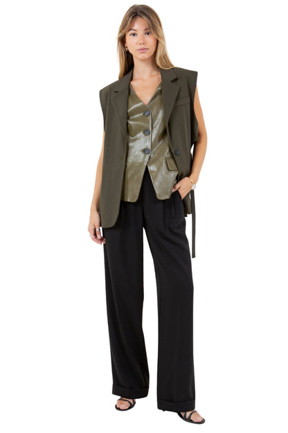 PU CONTRASTED DOUBLE LAYER LINE VEST