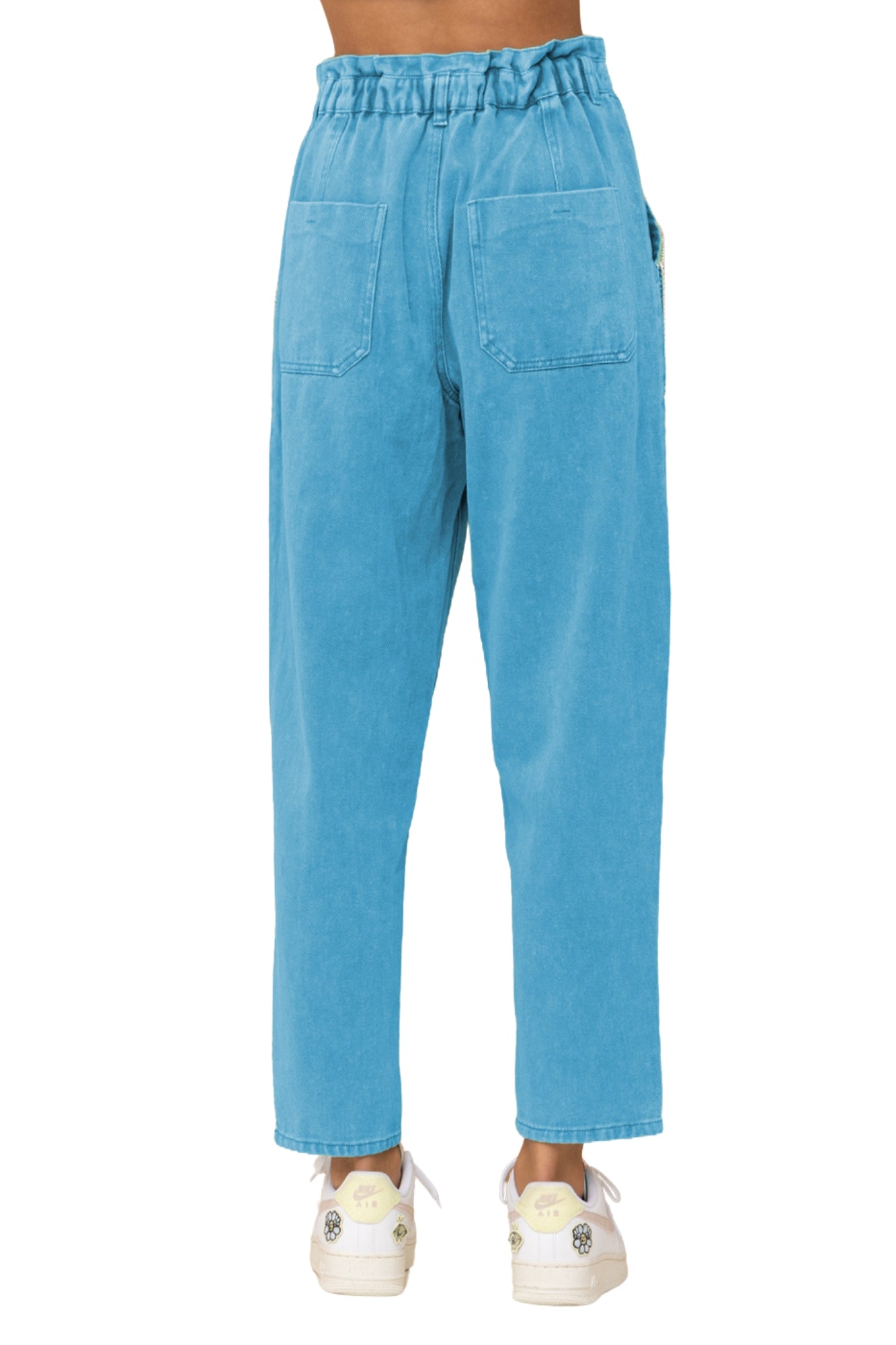 RHINESTONE PAPERBAG DENIM PANTS - BLUE